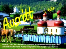 Ausritt M. Apitz Rosstag, M.Apitz (Manfed Apitz); Rosstag – Treff der Kremser in Schönau am Königssee (Berchtesgardener Land) mit Wallfahrtskirche St. Bartholomä (Halbinsel Hischau) ©noten-apitz.de; Sparte: 20.+21. Jh. Konzert