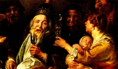 J. Jordaens, Das Bohnenfest / Der König trinkt (The Bean King) ©noten-apitz.de Bildquelle: „Malerei der Jahrhunderte, Europäische Meisterwerke von Giotto bis zur Gegenwart“, VEB E. A. Seemann Buch- und Kunstverlag Leipzig (E.A.S) 1960