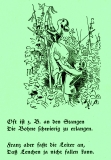 Wilhelm Busch: Die fromme Helene 4. Kapitel ©noten-apitz.de; Spruch: Oft ist z.B. an den Stangen die Bohne schwierig zu erlangen. Franz aber fasst die Leiter an, dass Lenchen ja nicht fallen kann; Bildquelle: Wilhelm Busch-Album, Humoristischer Hausschatz, Sammlung der beliebtesten Schriften mit 1500 Bildern, 22. Auflage München Verlag v. Fr. Bassermann, 1911