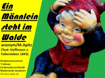 Ein Männlein steht im Walde anonym / M. Apitz (Text: August Heinrich Hoffmann von Fallersleben 1843); Skulpturemusneum ‚t Veluws Zandsculpturenfestijn Niederlande Garderen Sparte: Deutschland Volkslied