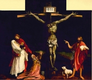 Isenheimer Altar; M.Gründewald (Mathias Grünewald) 2. Wandelbild; Colmar (Frankreich, Elsass) © noten-apitz.de; Bildquelle: „Der Isenheimer Altar des Matthias Grünewald – 10 Farbtafeln nach dem Original in Kolmar“, Angelsachsen-Verlag Bremen, Herausgeber: F. Bruckmann. München