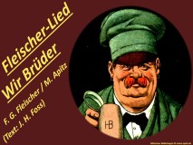 Fleischer-Lied „Wir Brüder“ (Trinklied) – Friedrich Gottlob Fleischer/M. Apitz (T.: Johann Heinrich Voss); Bild: „Der Stammgast“ Münchner Bilderbogen Nr. 1031 © noten-apitz.de; Bildquelle: Die Schwiegermutter und das Krokodil 11 bunte Bilderbogen Eulenspiegel-Verlag Berlin 1968