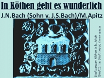 In Köthen geht es wunderlich J. N. Bach (Johann Nicolaus Bach) / M. Apitz (Manfred Apitz); Stadtwappen Köthen in St. Jakob (Stadttürme, Stadtmauer) Sparte: 17.+18. Jh. Konzert