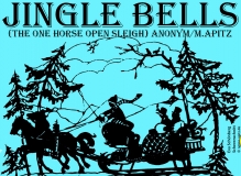 Jingle Bells Bild: Pferdeschlitten, fröhliche Gesellschaft mit Schellring… in Winterkleidung, Winterwald Bildlegende: Eva Schönberg Scherenschnitt © noten-apitz.de Bildquelle: Musikverlag Apitz