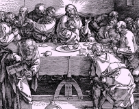 Albrecht Dürer: Große Passion, Abendmahl Christi mit seinen Jüngern ©noten-apitz.de; Bildquelle: Hausbuch Deutscher Kunst, Ein Familien-Bilderbuch.; Stuttgart Deutsche Verlagsanstalt 1907, Engels Eduard (zur Verfügung gestellt durch Bibliothek Volland)