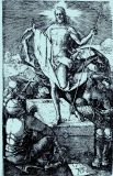 Bild: Auferstehung Albrecht Dürer Holzschnitt Bildlegende: Auferstehung A. Dürer © noten-apitz.de Bildquelle: „A. Dürer Sämtliche Kupferstiche in Größe der Originale, Hildegard Heyne, F. W. Hendel Verlag Leipzig, 1927