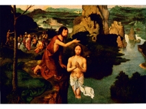 Bild: Joachim Patinir Die Taufe Christi (Wien, Kunsthistorisches Museum) Bildlegende: J. Patinir „Die Taufe Christi“ © noten-apitz.de Bildquelle: „Die Malerei der Renaissance“, Herausgeber: Cigaretten-bilderdienst Hamburg-Bahrenfeld, 1938