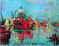 P.Signac (Paul Signac): Venedig Santa Maria della Salute, Einfahrt zum Canal Grande ©noten-apitz.de; Bildquelle: „Malerei der Jahrhunderte, Europäische Meisterwerke von Giotto bis zur Gegenwart“, VEB E. A. Seemann Buch- und Kunstverlag Leipzig (E.A.S) 1960
