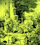 Ludwig Richter: Auf dem Kirchhof ©noten-apitz.de; Bildquelle: Ludwig Richter, Die gute Einkehr, Auswahl schönster Holzschnitte mit Sprüchen und Liedern, herausgegeben v. Karl Robert Langewiesche, Verlag der „Blauen Bücher“, Königstein im Taunus und Leipzig, Nr.1-80Tausend gedruckt v. Emil Herrmann senior 1919 auf Notpapier der Firma Sieler & Vogel, Leipzig