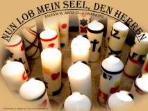 Nun lob mein Seel, den Herren; anonym / M. Apitz (T.: J. Gramann); Bild: Frankfurt Main St. Jakobskirche Taufkerzen; Bildquelle: Musikverlag Apitz
