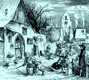 Bild: Kinder im Winter – zum Gedicht v. Matthias Claudius „Der Winter ist ein rechter Mann“ L. Richter Holzschnitt Bildquelle: Ludwig Richter, Die gute Einkehr, Auswahl schönster Holzschnitte mit Sprüchen und Liedern, Herausgeber: Karl Robert Langewiesche, Verlag der „Blauen Bücher“, Königstein im Taunus und Leipzig 1919 Bildlegende: L.Richter „Der Winter ist ein rechter Mann“ © noten-apitz.de Spruch: Der Winter ist ein fester Mann, kernfest und auf Dauer M. Claudius